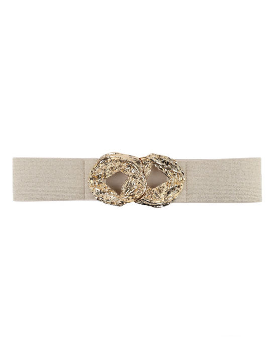 CEINTURE ÉLASTIQUE À DOUBLE BOUCLES DORÉES .
